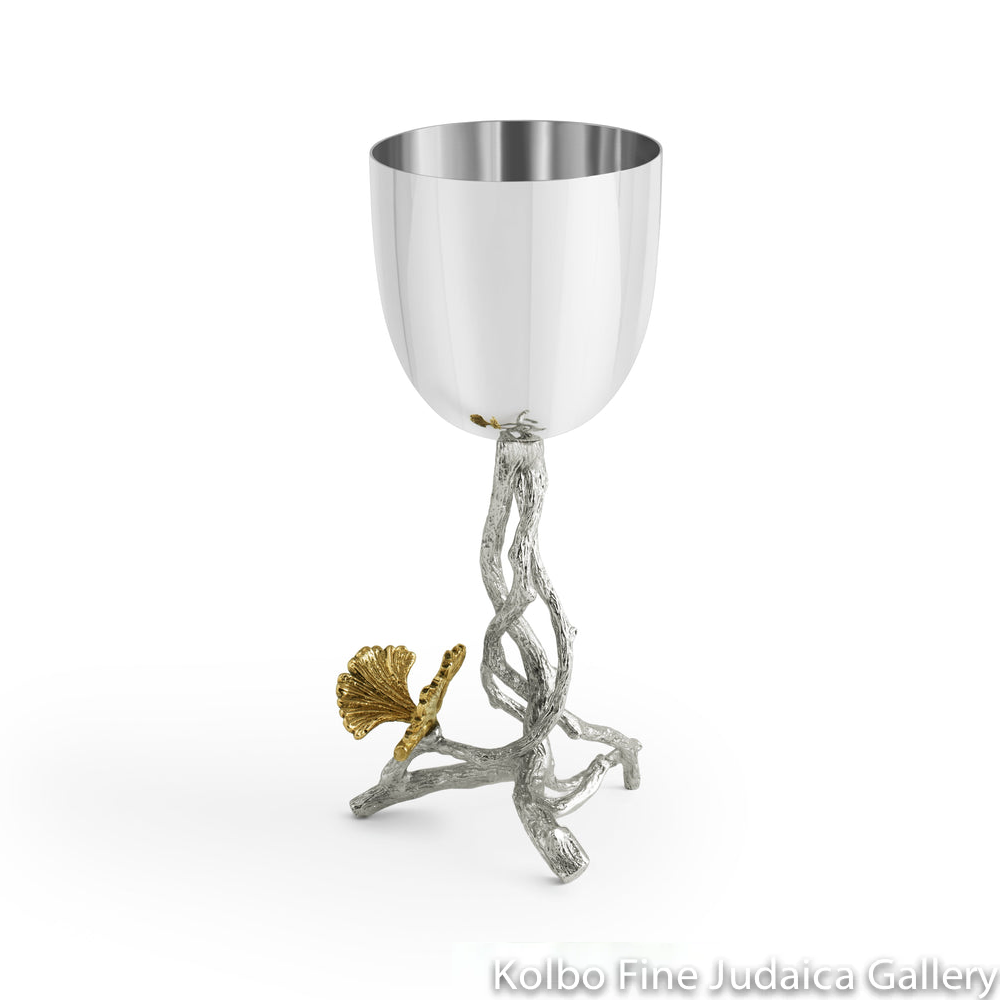 Kiddush Cup, Butterfly Ginkgo Luxe, Natural Brass, Stainless Steel, Nickelplate