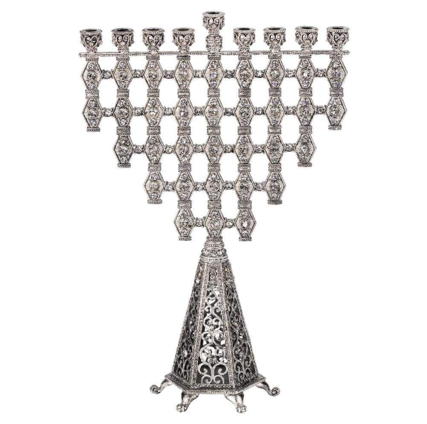 Menorah, Ziva, Antique Finished Pewter with Hand Set Clear European Crystals