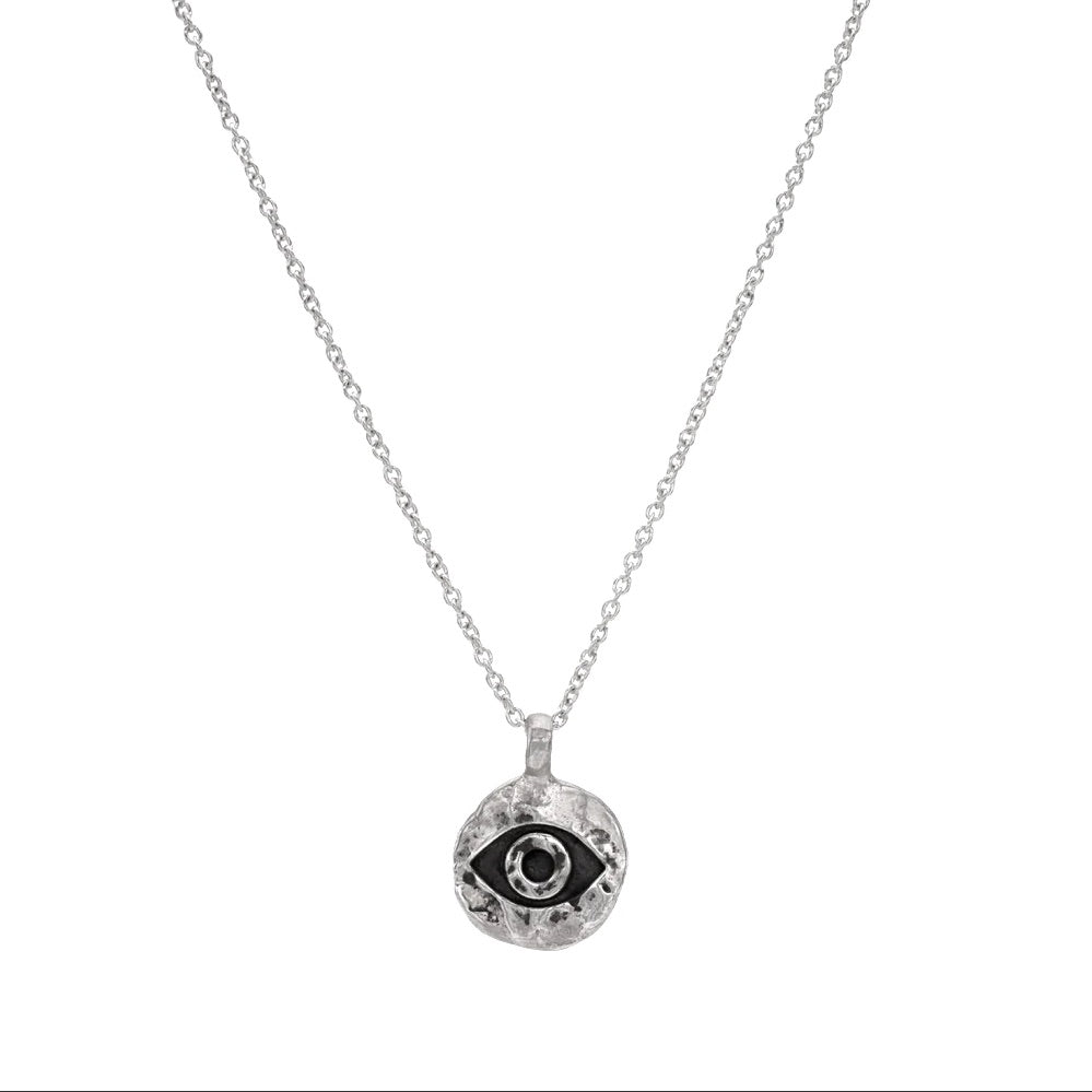 Necklace, All Seeing Eye, Sterling Silver with Texture Imprinted from the Kotel