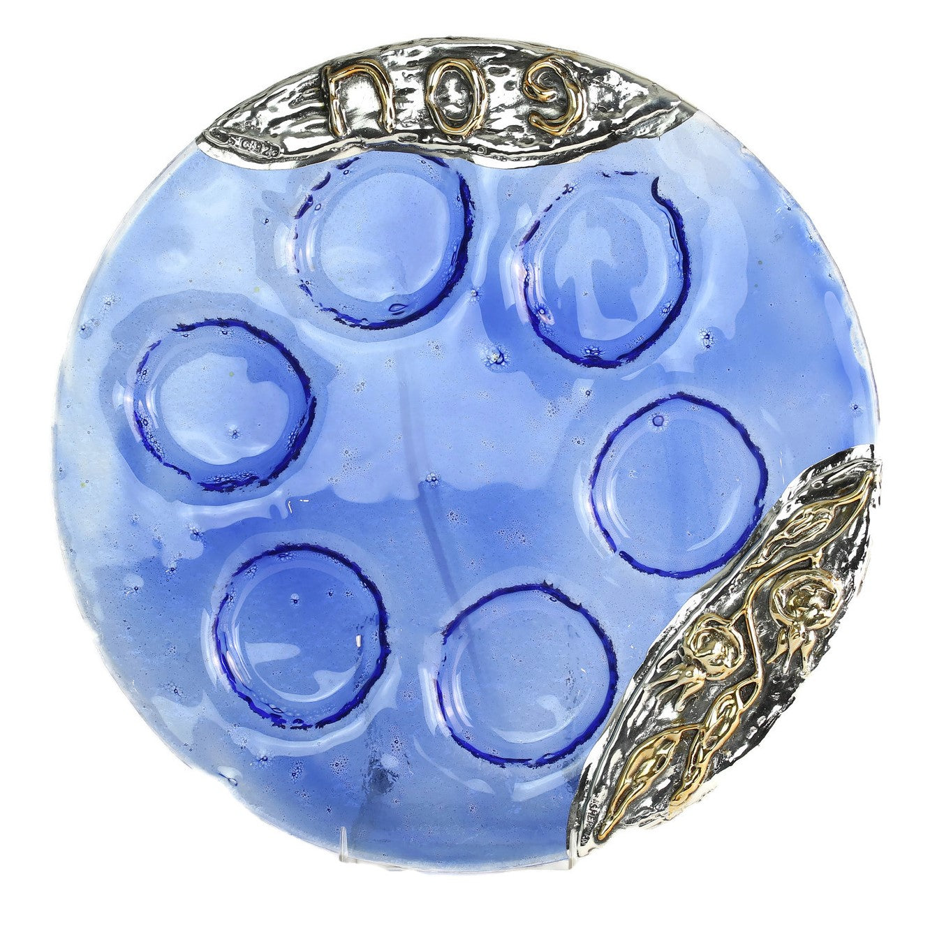 Seder Plate, Pomegranate Design, Electroform Sterling Silver and Blue Glass