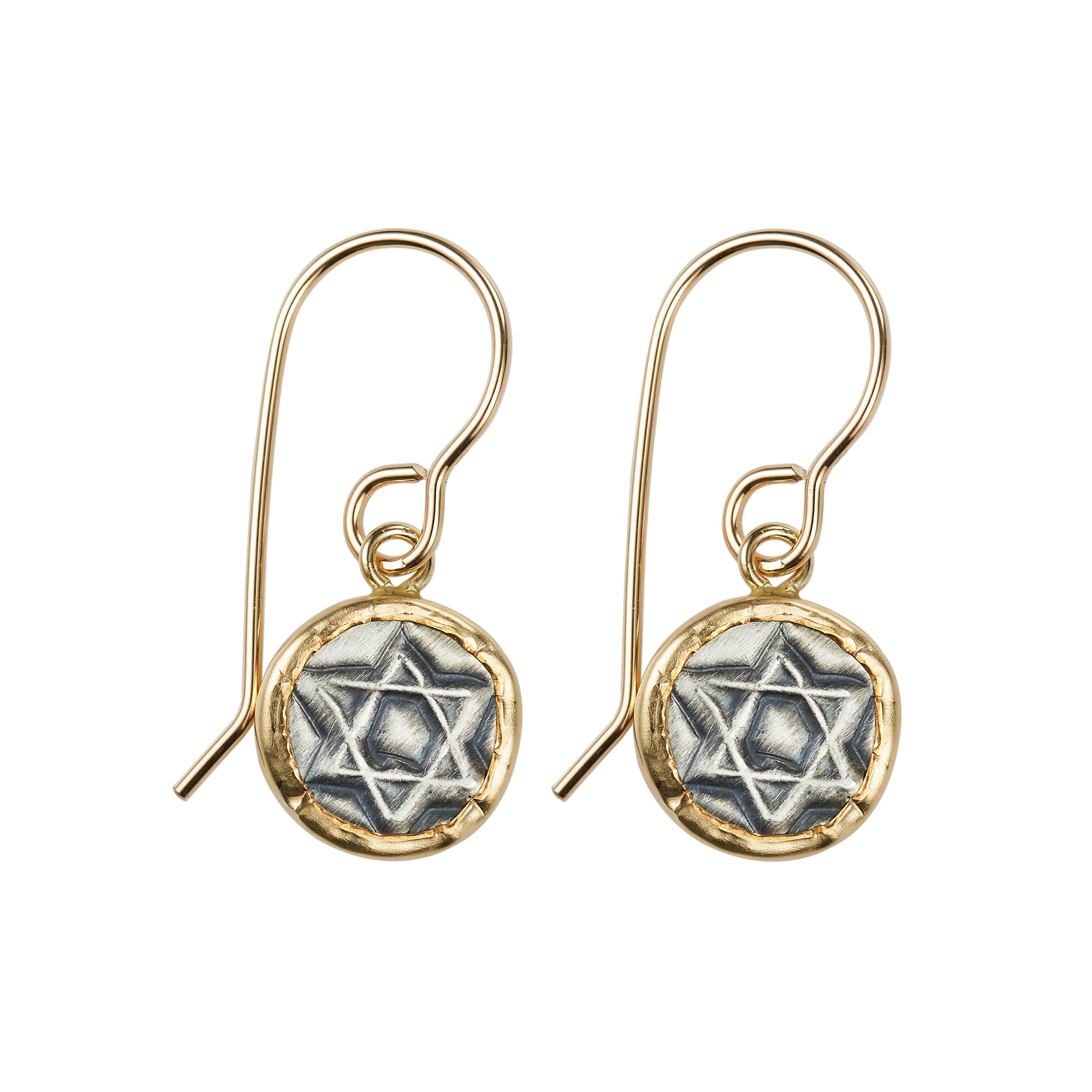 Earrings, Star In Circular Setting, Sterling Silver with Gold Filled Detail