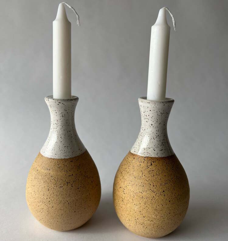 Candlesticks, White Glaze with Nude Detail, Wheel Thrown Ceramic