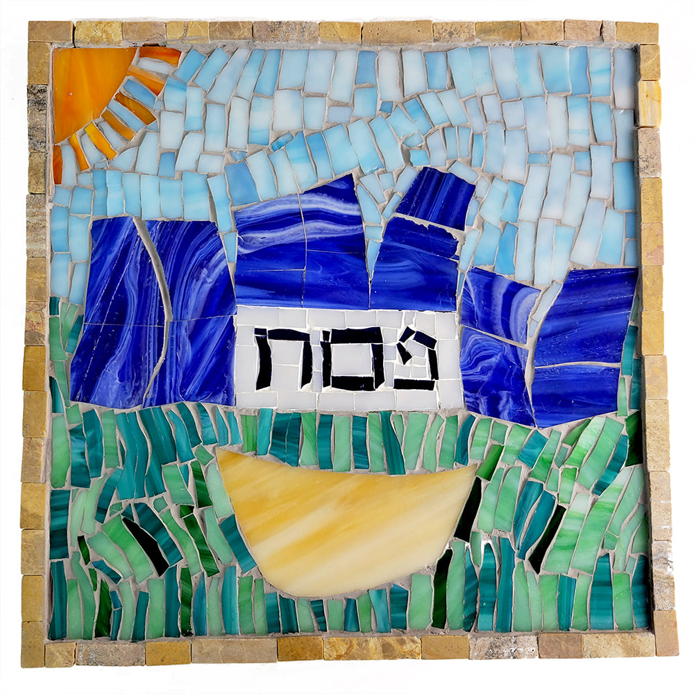 Seder Plate, Basket with Reeds Mosaic, One-of-a Kind