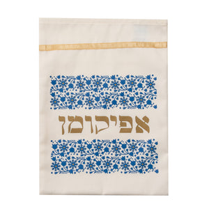 Matzah and Afikomen Cover, Blue and Gold Floral Design