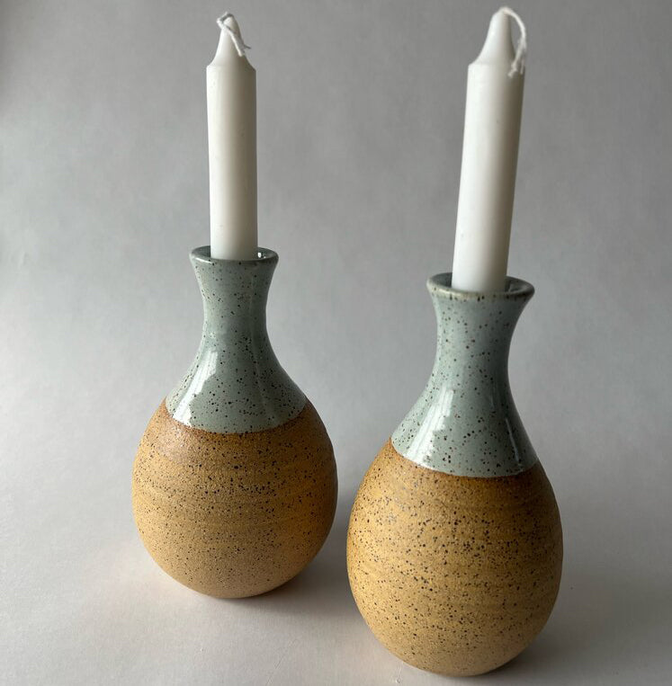 Candlesticks, Light Blue with Nude Detail, Wheel Thrown Ceramic