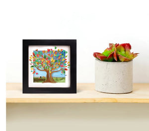 Heart Tree, Mini Hand Painted Artwork on Glass, Framed