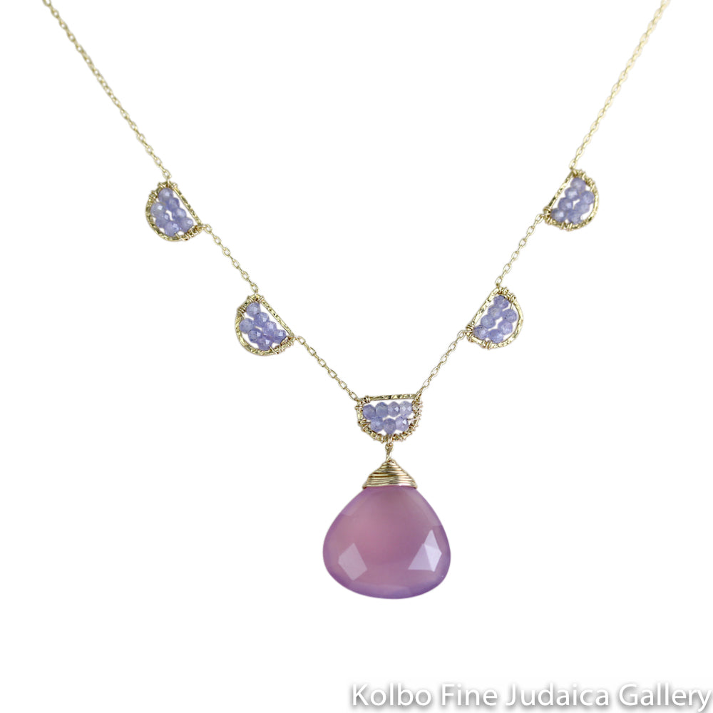 Necklace, Tanzanite Beads with Amethyst Drop, Gold-Filled