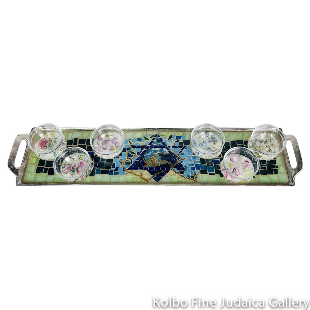 Seder Plate, Mosaic, Stained Glass and Mixed Media on Metal Tray