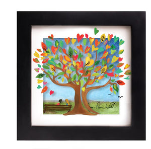 Heart Tree, Mini Hand Painted Artwork on Glass, Framed