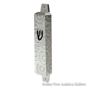 Mezuzah, Rectangular Pewter with Spiral Finish, Small
