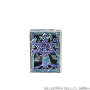 Keepsake Box, Blue Tree Of Life, Brass with Painted Enamel
