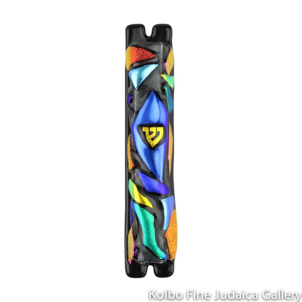 Mezuzah, Black and Clear Design with Dichroic Accents, Fused Glass