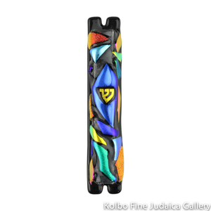 Mezuzah, Black and Clear Design with Dichroic Accents, Fused Glass