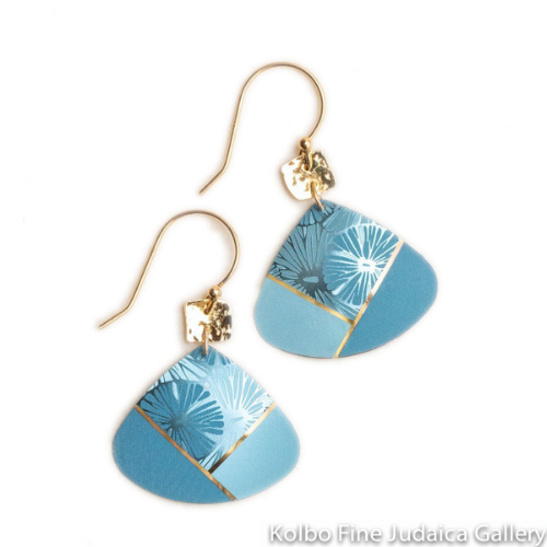 Earrings, Blue Garden Spring, Triangle Shape, Niobium, Gold Plate Wires