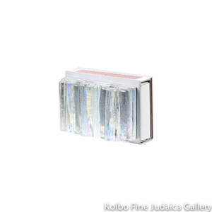 Matchbox Holder, Iridescent Icicle Design in Light Grays, Glass and Metal