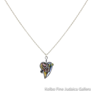 Necklace, Heart with Chai, Multicolored, Resin on Stainless Steel with Crystals and Beads
