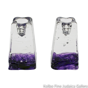 Candlesticks, Clear Glass Obelisk with Purple Detail