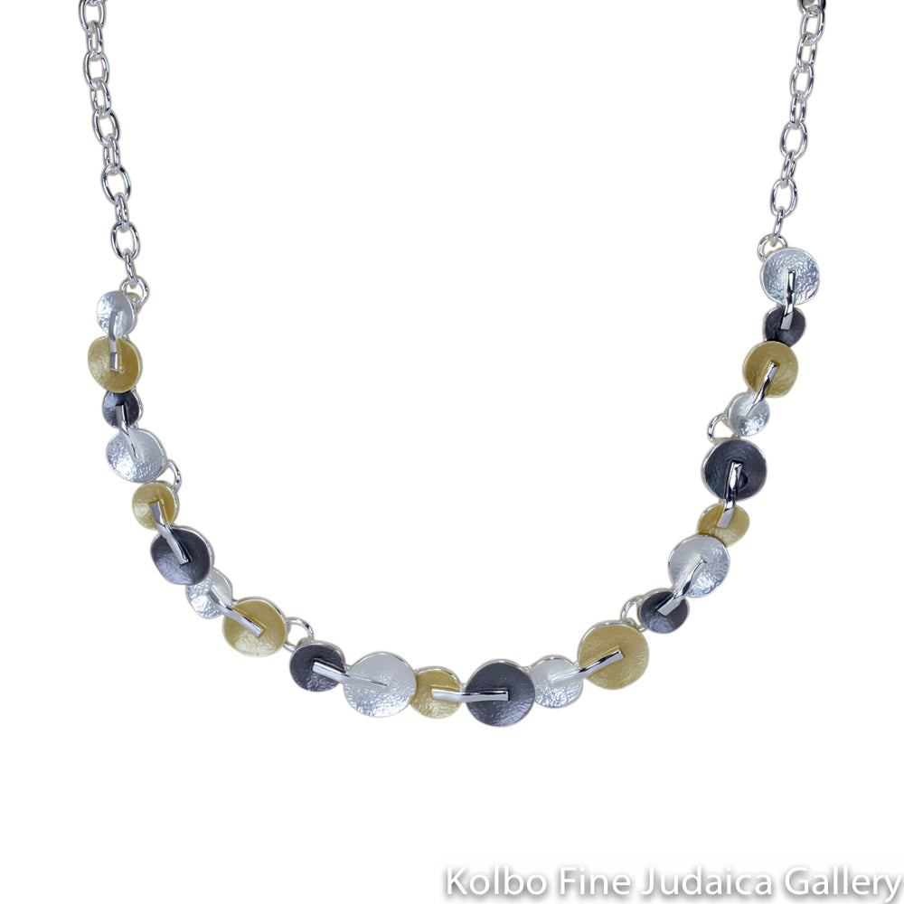 Necklace, Connected Circles, Silver and Gold Plate