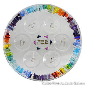 Seder Plate, Rainbow of Freedom Design, Multicolor Fused and Dichroic Glass