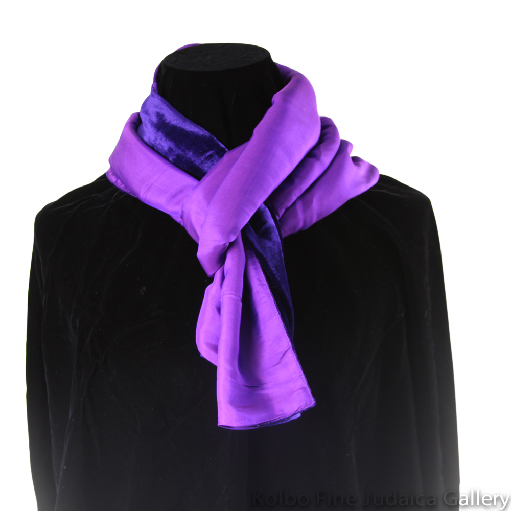 Scarf, Deep Purple and Violet Two-Tone Design, Velvet and Silk, Hand-Made