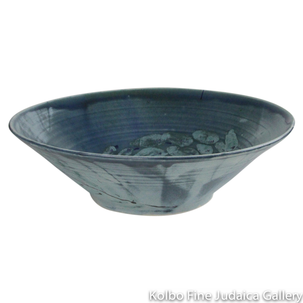 Serving Bowl, Blue Leaf Design, Hand-Painted on Ceramic, Size 10