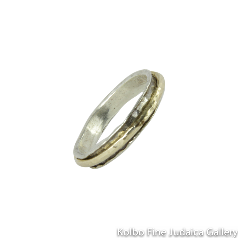 Ring, Hammered Sterling Silver with Smooth, Wide, Gold-Filled Spinner