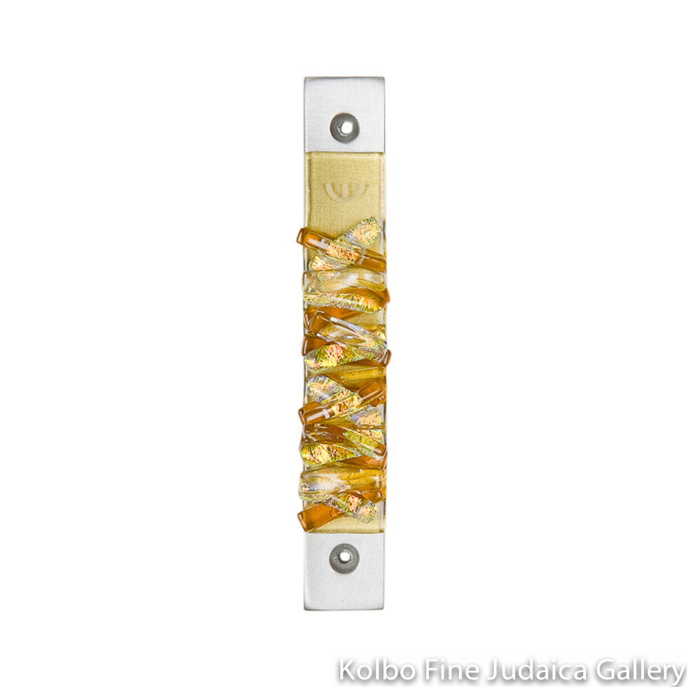 Mezuzah, Woven Collection, Iridescent Gold, Fused Glass and Metal