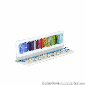 Menorah, Rainbow Of Fused Colors on Clear and White Glass