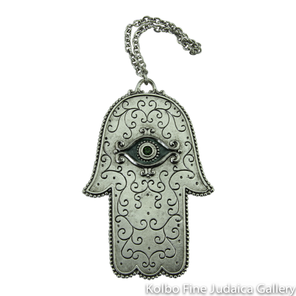 Hamsa for the Wall, Swirl Design with Eye, Pewter with Enamel