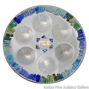 Seder Plate, Path To Freedom Design, Blue and Green Fused and Dichroic Glass