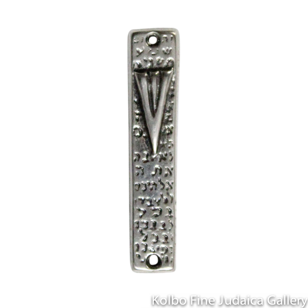 Mezuzah, Antique Pewter with Shin and Shema, Small and Narrow