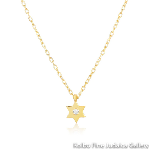 Necklace, Tiny Star with Center CZ, Gold Plate