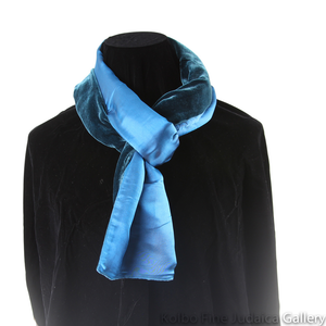 Scarf, Teal and Blue Two-Tone Design, Velvet and Silk, Hand-Made