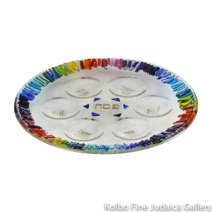 Seder Plate, Rainbow of Freedom Design, Multicolor Fused and Dichroic Glass