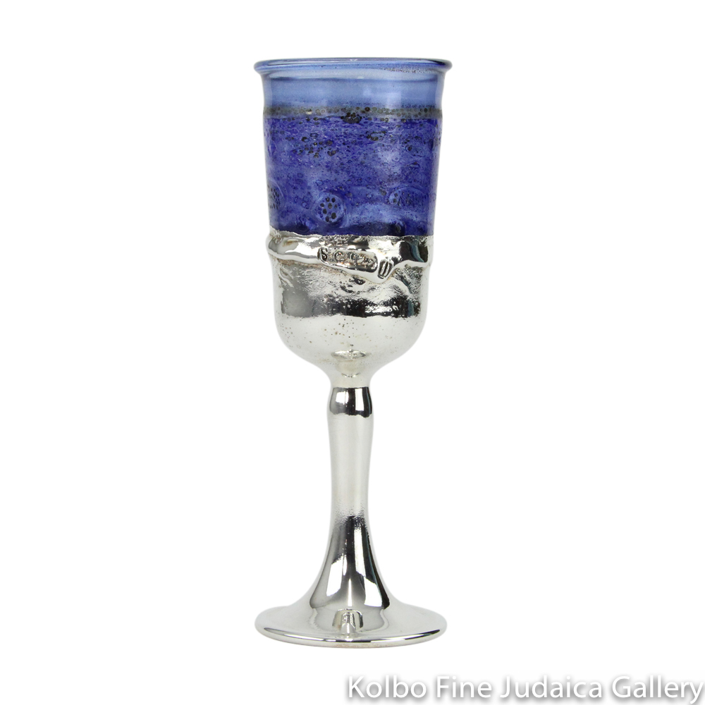 Kiddush Cup, Blue Glass and Electroform Sterling Silver