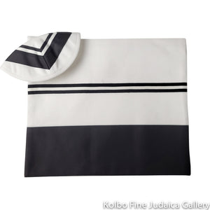 Tallit Set, Black Stripes with Silver Detail, Poly Blend
