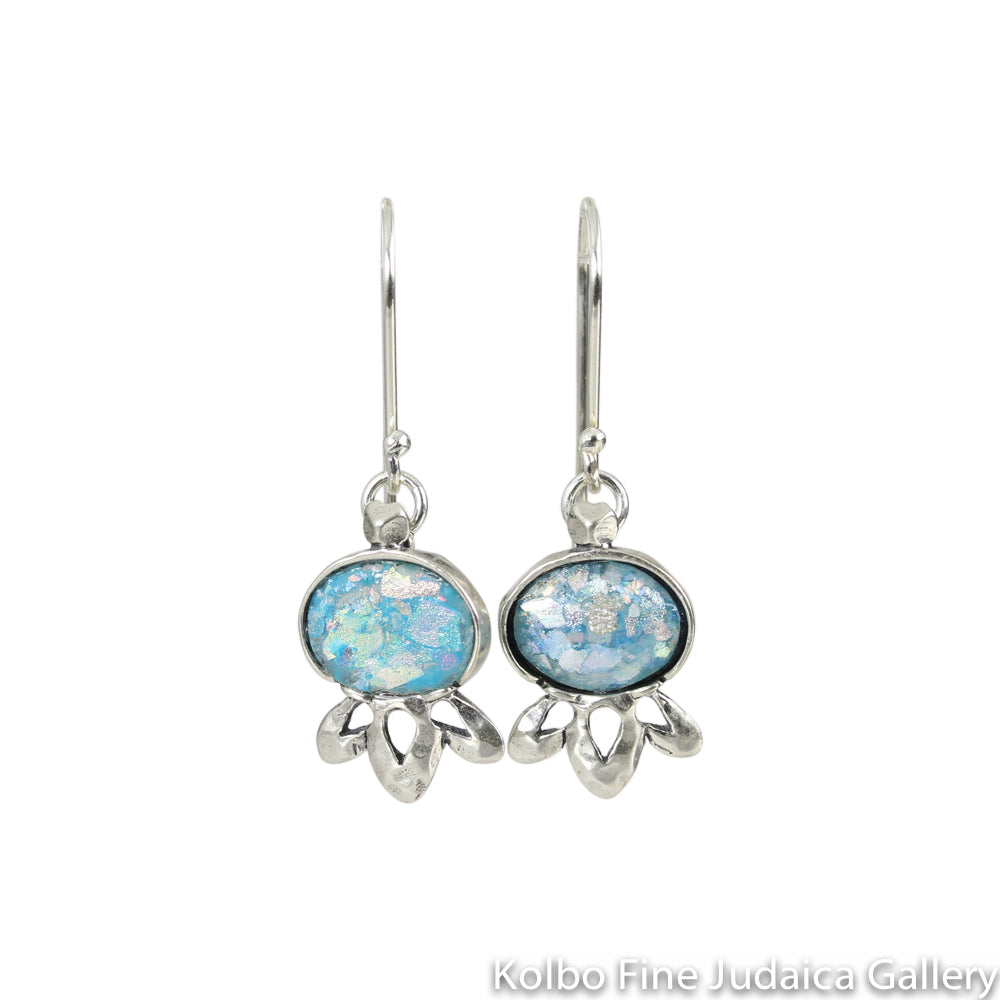 Earrings, Pomegranate Shape with Roman Glass and Sterling Silver Wires