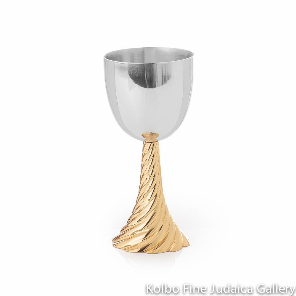 Kiddush Cup, Golden Twist Design, Stainless Steel and Goldtone