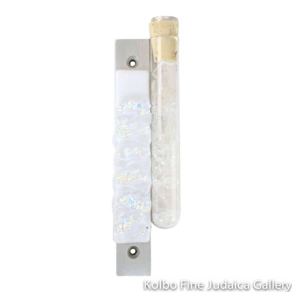 Wedding Mezuzah, X2 Woven Collection, Iridescent White and Clear