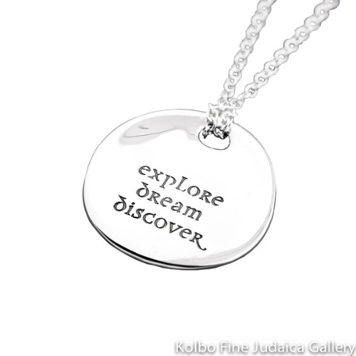 Necklace, Explore Dream Discover, Circular Pendant, Sterling Silver