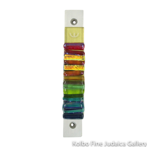 Mezuzah, Iridescent Icicle Collection in Rainbow, Fused Glass and Metal
