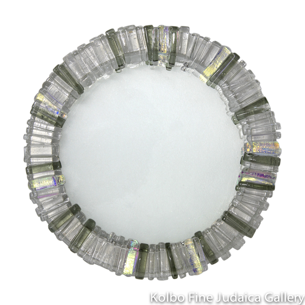 Tray for Kiddush Cup, Round, Gray, Gold, and Clear Dichroic Glass, Kolbo Exclusive