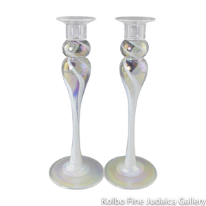 Candlesticks, White Design, Hand-Blown Glass with Pyrex Candleholders