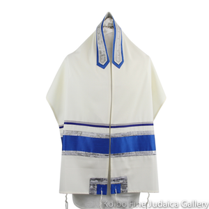 Tallit Set, Royal Blue and Textured Gray Stripes, Wool