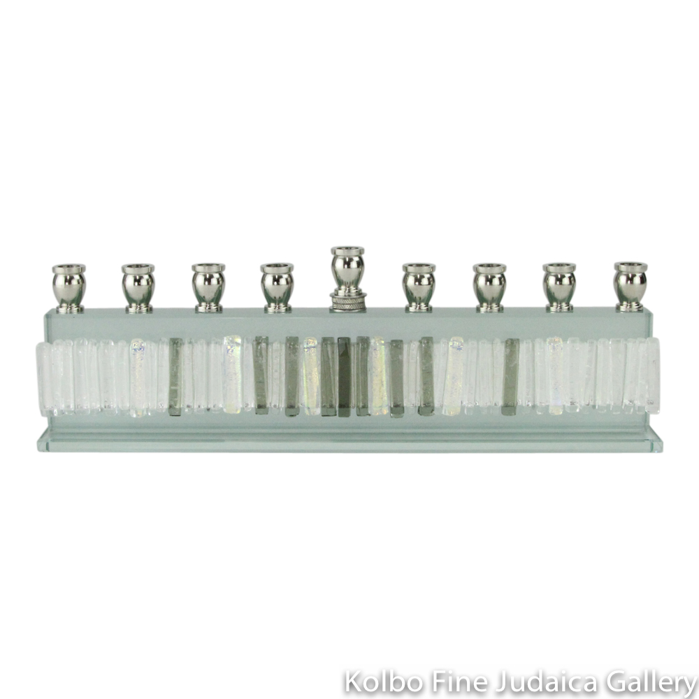 Menorah, Icicle Collection with Light Gray and Dichroic Light Gold, Mirror Under Glass, Kolbo Exclusive