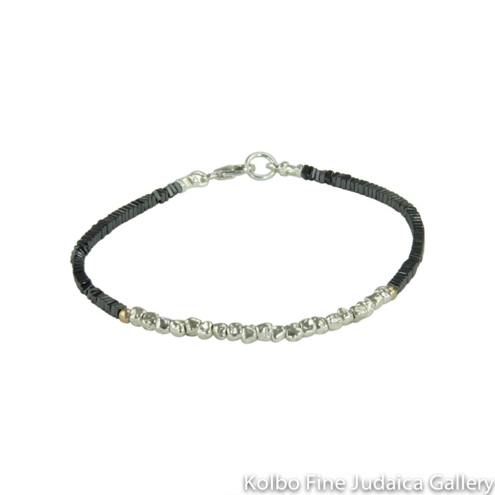 Bracelet, Small Gold Filled and Sterling Silver Nuggets with Squared Off Hematite Beads