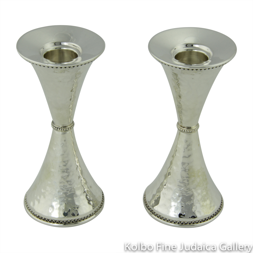 Candlesticks, Modern Hammered Hourglass Design, Sterling Silver, Medium Size