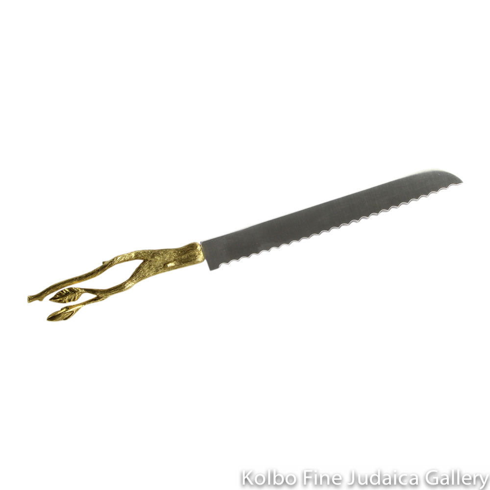 Challah Knife, Branch Design, Gold Plate and Stainless Steel