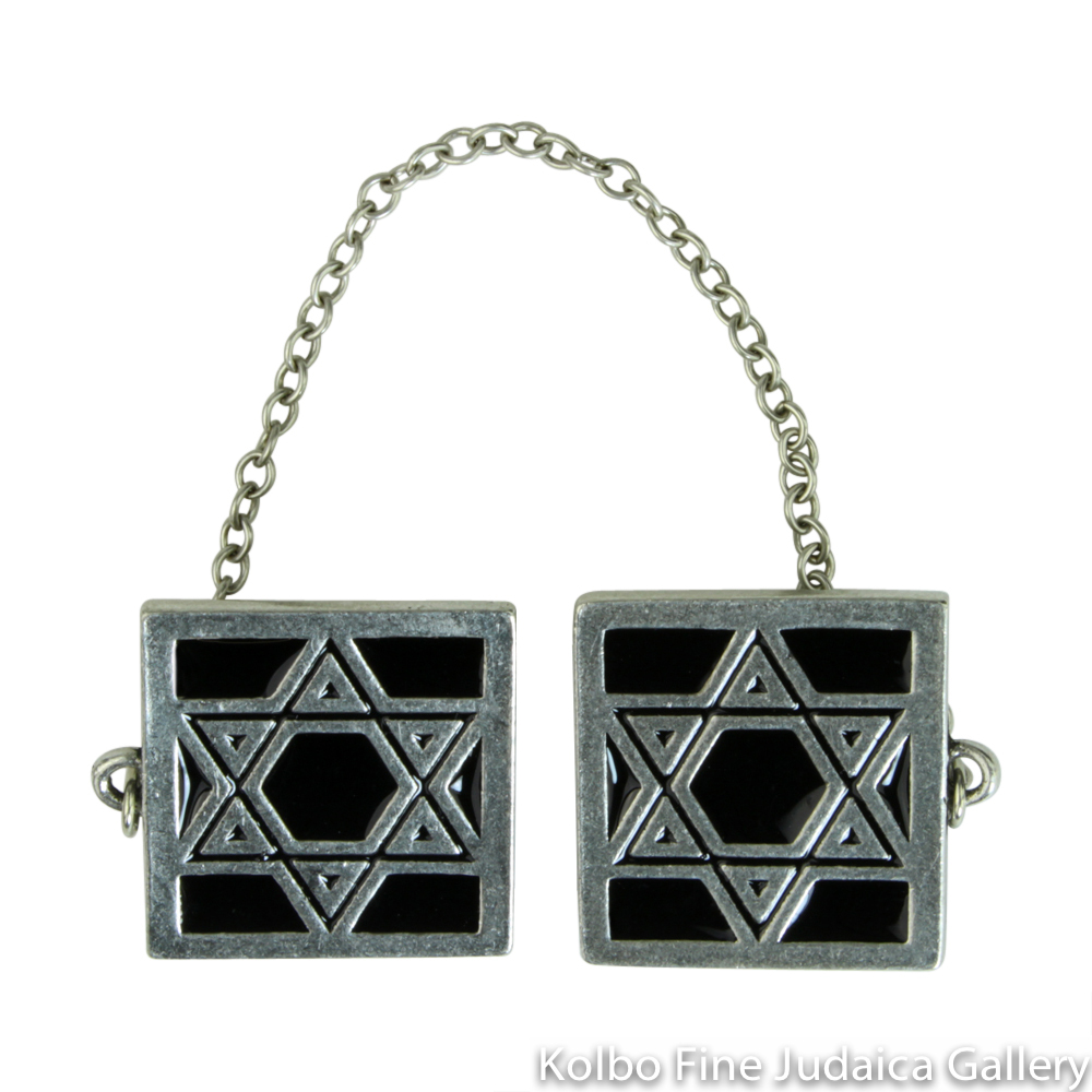 Tallit Clips, Square Star Design in Black, Pewter with Enamel