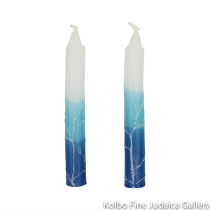 Shabbat Candles, Teal and White Box of 12, Unscented Dripless Paraffin
